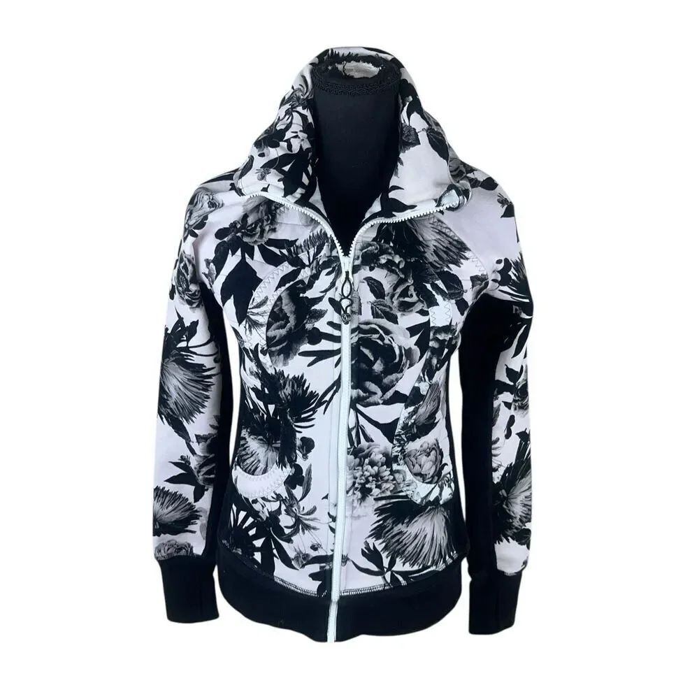 Lululemon 6 Calm & Cozy Scuba Full Zip Jacket Brisk Bloom Black White Floral